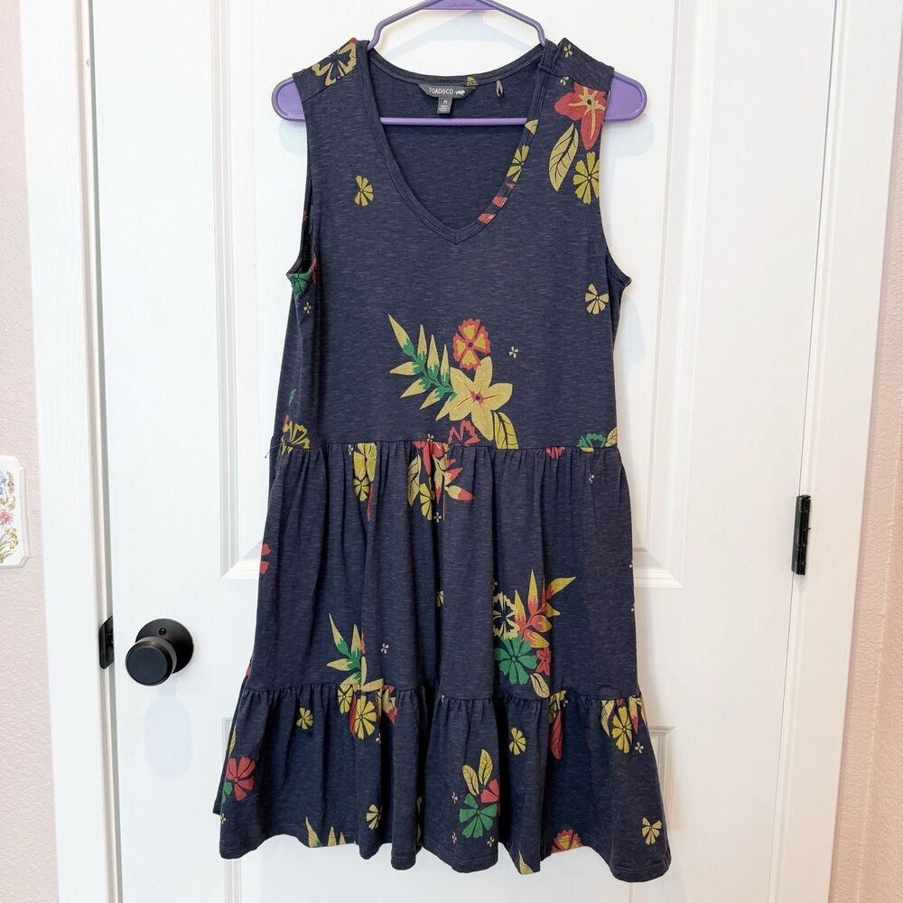Toad & Co Womens Floral Tiered Midi Dress Medium Organic Cotton Causal Boho